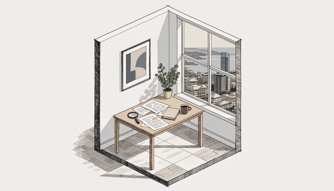 Editorial desk with printed review pages under afternoon window light